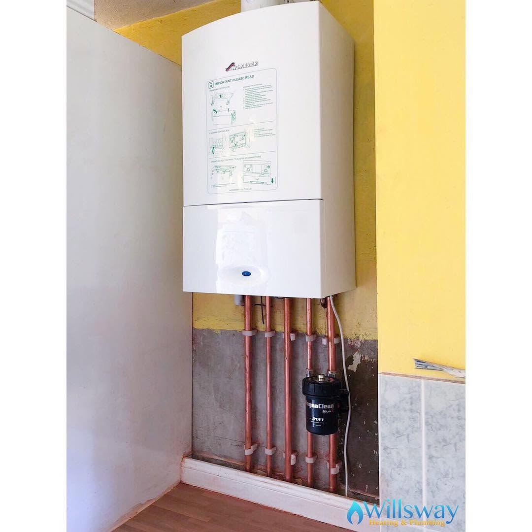 Gas boiler serviced with manufacturer instruction panel still in view